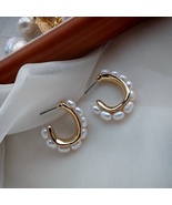 Handmade Natural Freshwater Pearl Gold C-Hoop Earrings – Versatile Elegant Style - $28.99