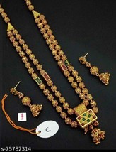 Matte Finish Kundan Gold Plated Jewelry Set Chain Necklace Earrings Latest 01 - £27.66 GBP