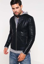 Black Leather Jacket Men Biker Motorcycle Racer Lambskin  Size S M L XL ... - £111.71 GBP