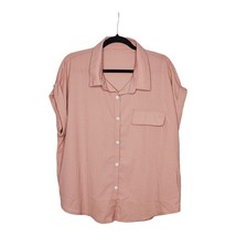 SHEIN Curve Womens Plus Sz 2XL Pink Short Sleeve Collared Button Down Blouse Top - £10.34 GBP