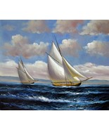 20x24 inches Tall ship sailing  stretched Oil Painting Canvas Art Wall D... - £55.89 GBP