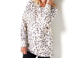 Belle by Kim Gravel French Terry Leopard Sweatshirt- Natural, XXS - £20.22 GBP