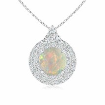 ANGARA Round Opal and Diamond Double Halo Pendant in 14K Solid Gold | 18&quot; Chain - £1,438.05 GBP