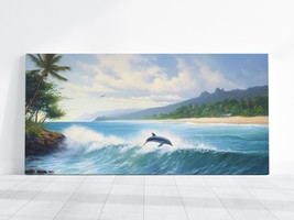 Hawaii Beach Oil Painting Art Canvas Wall Decor Dolphins Ocean Sea Landscape - £18.94 GBP+