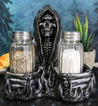 Soul Garnish Sitting Grim Reaper Skeleton Salt and Pepper Shakers Holder Set - £16.77 GBP