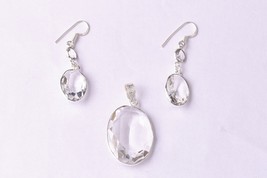 Sterling Silver Topaz Stone Handmade Pendant Beautiful Earrings Fantastic Set - £49.51 GBP