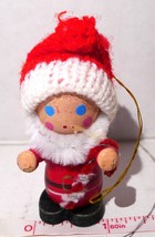 Santa Claus Elf Ornament 2 1/2&quot; wooden Christmas figurine decoration - £8.66 GBP