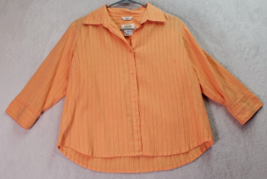 Talbots Shirt Womens Petite Orange Cotton Stretch Long Sleeve Collar Button Down - £19.12 GBP