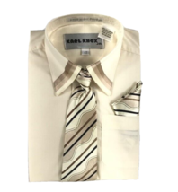 Karl Knox Boys Ivory Dress Shirt Brown Beige Black Tie Hanky Long Sleeve Size 4T - £15.95 GBP