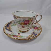 Royal Stafford Tea Cup and Saucer Gloria Pink Rose Blue England Vintage - £35.83 GBP