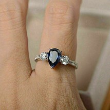 2Ct Simulated Sapphire/Diamond Engagement Ring 14K White Gold Plated Silver - £85.62 GBP