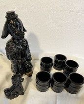 Vintage Japan Black Dog Decanter &amp; Small Puppy + 6 Shot Glasses - £32.50 GBP