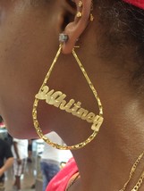 Personalized 14k Gold Overlay Any Name hoop Oval Earrings  Earrings 3 in... - $29.99