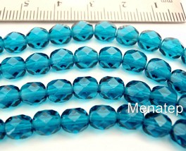 25 6 mm Czech Glass Firepolish Beads: Dark Teal - £1.15 GBP