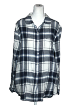 GAP Women&#39;s Flannel Shirt Button Down Long Sleeve Plaid Pocket Blue White Size M - £10.79 GBP