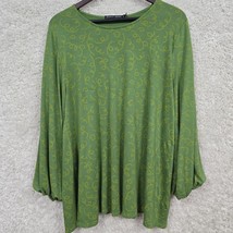 Gudrun Sjoden Top Womens XL Green Balloon Sleeve Pullover Stretch Pockets Modal - $49.45