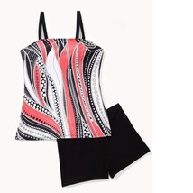 Womens Swimsuit Tankini Shorts Peach Black White Swim Stretch 2 Pc Set-s... - $26.73