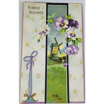 Vintage KINDEST REGARDS Postcard Made in Germany Windmill and Flowers 19... - £3.91 GBP