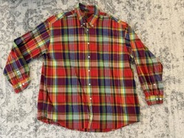 VINTAGE Orvis Shirt Men XXL Long Sleeve Plaid Bright Colors Red Blue Hea... - $32.66