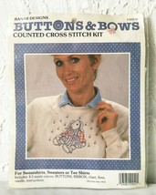 Buttons &amp; Bows Bunny Counted Cross Stitch Kit-Waste Canvas T-Shirts Sweatshirts - £5.94 GBP