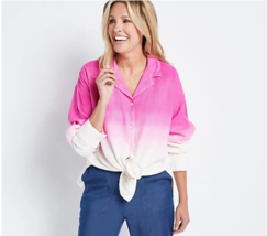 J Jason Wu Dip Dye Linen Button Front Shirt (Hot Pink, 1X) A511718 - £17.91 GBP