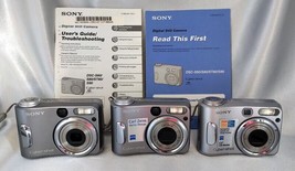 Lot (3) SONY Cyber-Shot Silver Digital Cameras (DSC-S60/S90) 4.1 MP - Parts Only - £15.33 GBP