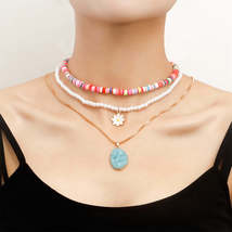 Red Multicolor Polymer Clay &amp; Pearl Floral Pendant Necklace Set - £12.17 GBP
