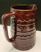 VINTAGE MARCREST BROWN STONEWARE PITCHER DAISY & DOT PATTERN image 2