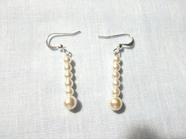 Two Size Pearl 6 Pearls Bead White Color Hand Beaded Drop Dangle Earrings - $7.99