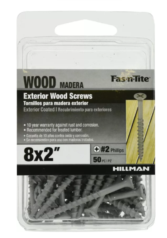 Primary image for Hillman 42604 Fas-N-Tite Exterior Coated Wood Screws (#8 x 2"), 50 Pack