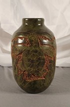 Nicaraguan Pottery Vase Hand Carved Etched Incised Signed Green Sea Turtle  7 in - £21.71 GBP