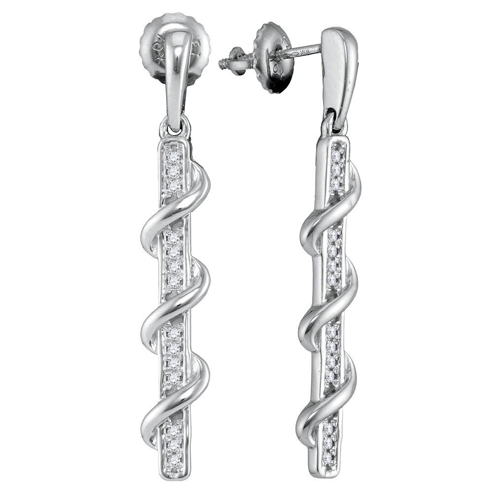 Primary image for 10kt White Gold Womens Round Diamond Wrapped Stick Dangle Earrings 1/10 Cttw