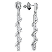 10kt White Gold Womens Round Diamond Wrapped Stick Dangle Earrings 1/10 ... - £238.70 GBP