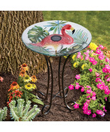 Solar Glass Bird Bath W/Metal Stand-Flamingo Summer Garden Decor Water F... - £63.20 GBP