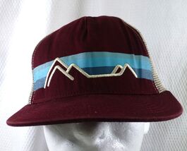 Vintage Mountains Trucker Hat Maroon &amp; Mesh Snapback Unisex Adjustable R... - €8,20 EUR