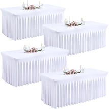 4Pcs White Tablecloths For Rectangle Tables 6Ft Spandex Table Skirt One-Piece Wr - $135.99