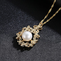 Sterling Silver Silver Freshwater Pearl Necklace Plated 18K Gold Fashion Exquisi - £27.08 GBP