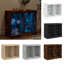 Modern Wooden Open Sideboard Storage Cabinet Unit With LED Lights Shelves Wood - £61.06 GBP+