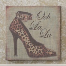 Leopard Stiletto Shoe Linen Print Wall Plaque 15.7" x 15.7" Vintage Ankle Strap - $14.84