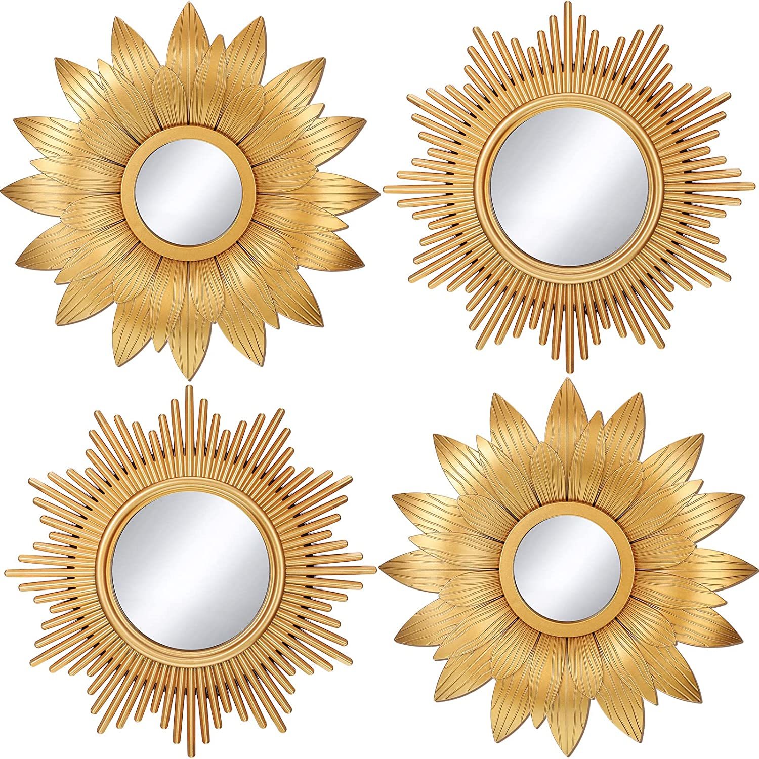 Primary image for 4 Pieces Big Sunburst Wall Mirror Gold Vintage Mirror Set For Home Decor Metal