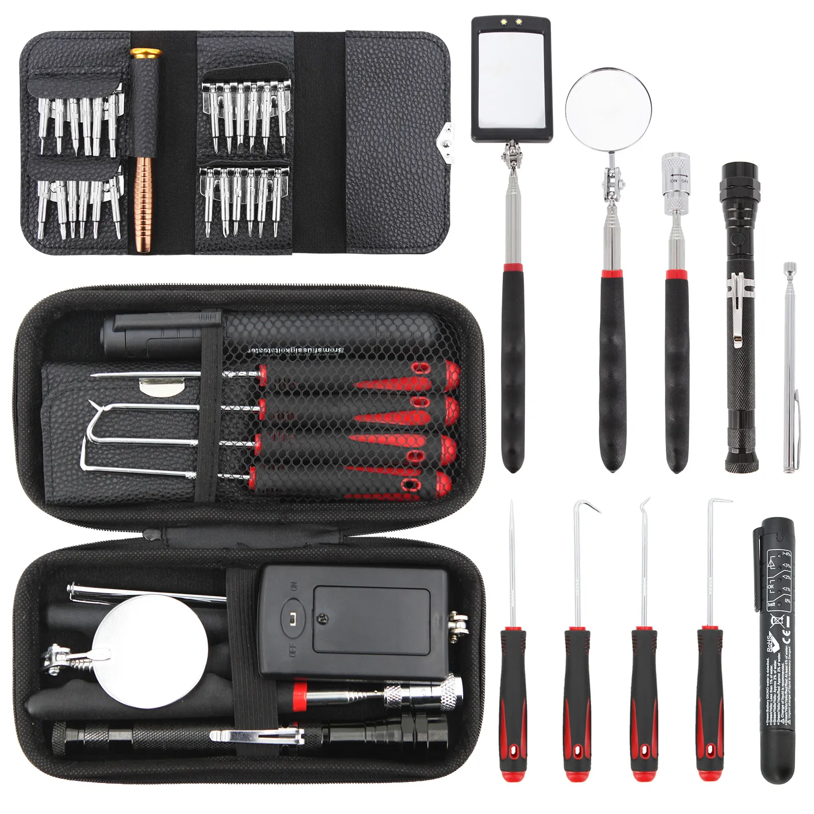 Magnetic Pick-Up Tool Set Telescoping 360 Swivel Magnet Stick Flexible LED Flash - £94.48 GBP