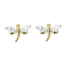 0.60Ct Marquise Simulated Diamond Dragonfly Stud Earrings 14k Yellow Gold Plated - $42.99