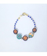 Bracelet Bead Blue w/ Silver Tone  6.5&quot; Free Extend Avail Upcycled Handmade - $6.00