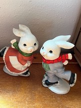 Lot of Homco White Ice Skating Bunny Rabbits in Christmas Outfits Holida... - $11.29