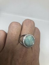 Antique Deco Genuine Blue Amazonite Vintage 925 Sterling Silver Size 8.5 Ring - £85.45 GBP