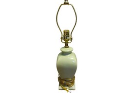 Vtg French Provincial Light Green Apple Glaze &amp; Gold Accent Ceramic Table Lamp - £119.35 GBP