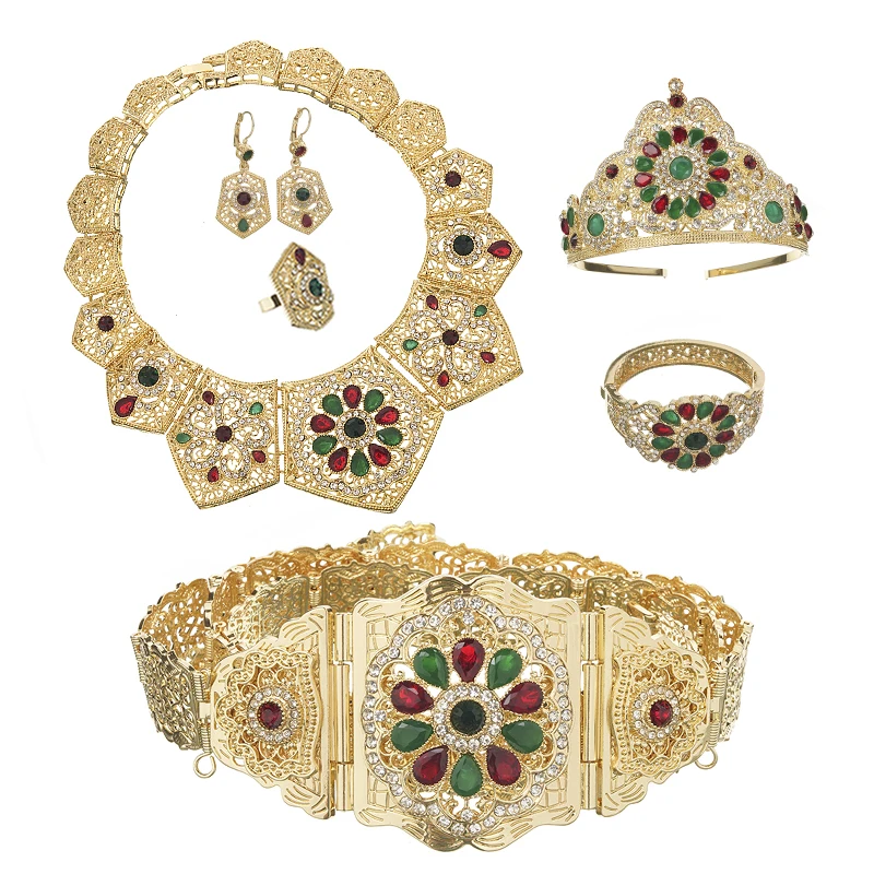 Luxury Wedding Jewelry Set Crystal Necklace For Women Arab Muslim Dress Jewelry  - £85.70 GBP