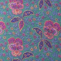 Vintage Sublistatic Green Floral Pattern Cotton Polyester Fabric 58&quot;x80&quot; - £72.11 GBP