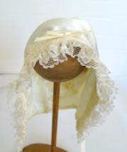 Vintage Baby Doll Bonnet Hat Cream Satin for Medium Size Doll - $18.99