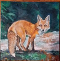 Original Oil Painting 8 x 11 1/2 Fox Art on Canvas - £55.95 GBP